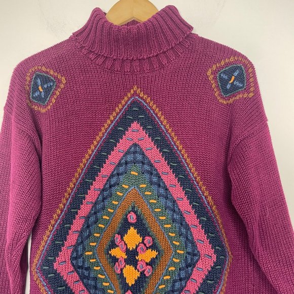 Vintage Pasta Ramie Cotton Aztec Knit Sweater Multicolor Size M Chunky 3D - Picture 16 of 16